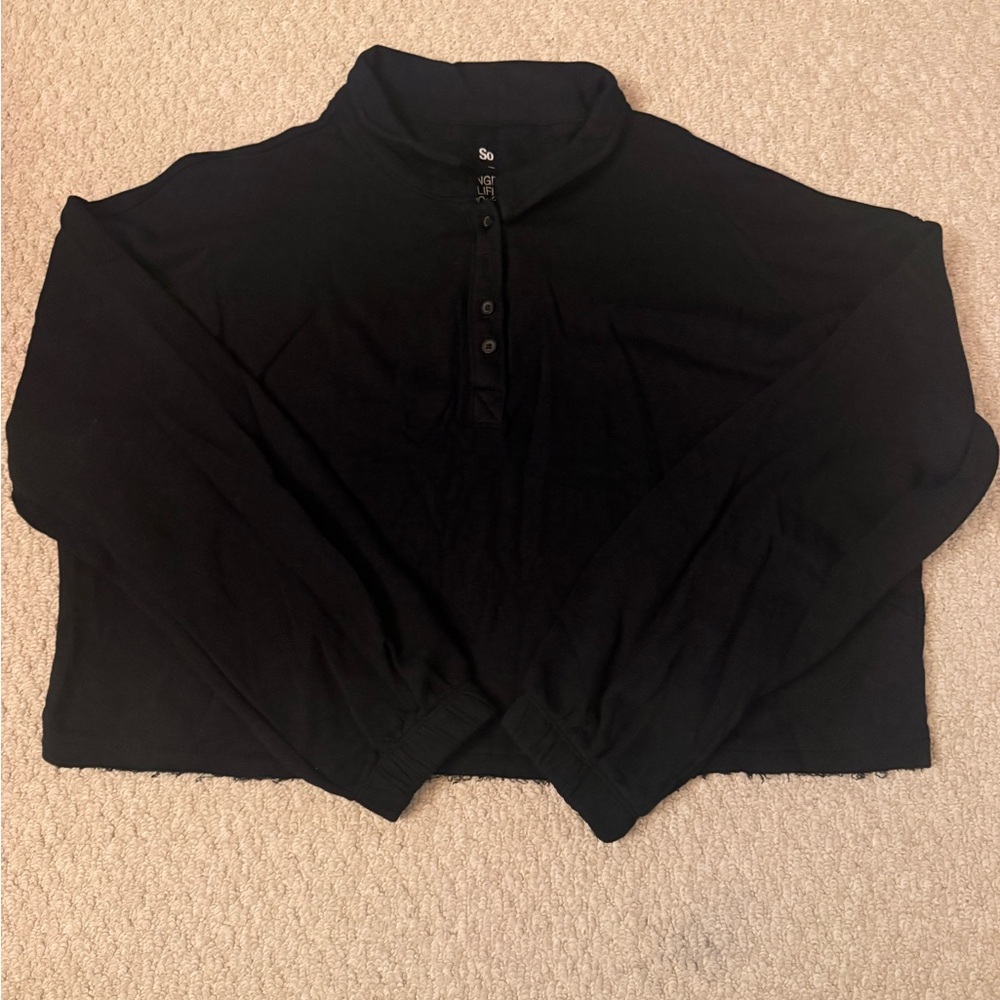 SO Black Button-Up Mock Neck Sweatshirt